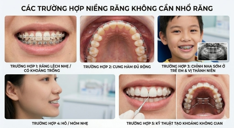 Niềng răng không nhổ răng khi răng lệch nhẹ hoặc đủ khoảng